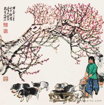 史国良 早春三月 立轴 68×68cm